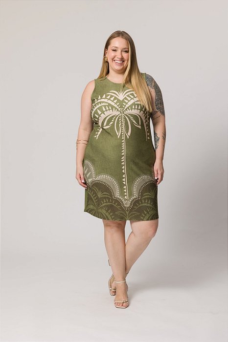 Vestido Plus Size Verde Em Ribana Canelada E Estampa Frontal Em Malha Lisamour - 202124