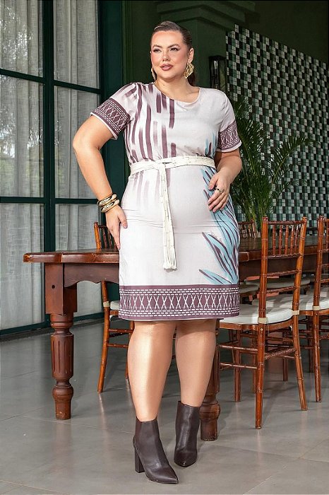 Vestido Plus Size Estampado Em Pele De Pêssego Valentina Ferreira - 46080