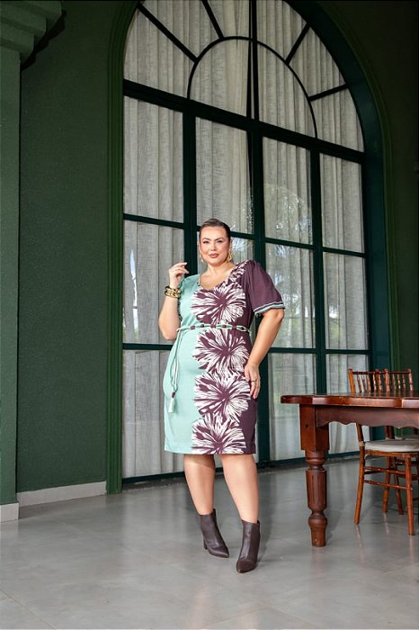 Vestido Plus Size Estampado Em Pele De Pêssego Acompanha Cordão Valentina Ferreira - 46083