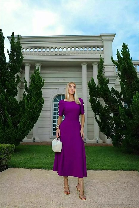 Vestido Maxi Midi Roxo Em Viscopoly Com Detalhe Trançado Em Pedras - 240527