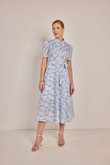Vestido Maxi Midi Estampado Em Crepe Acompanha Faixa Laura Rosa - 811061