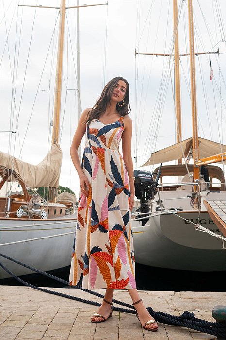 Vestido Maxi Midi Estampado De Alça Em Viscolinho Doce Trama - 105620