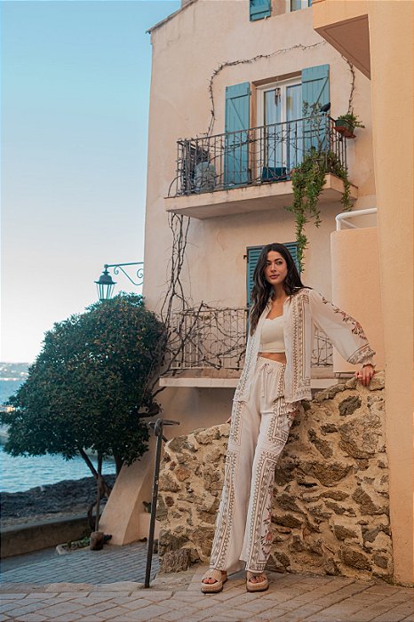 Calça Pantalona Estampada Em Soft Opaque Com Elástico Na Cintura Doce Trama - 105504