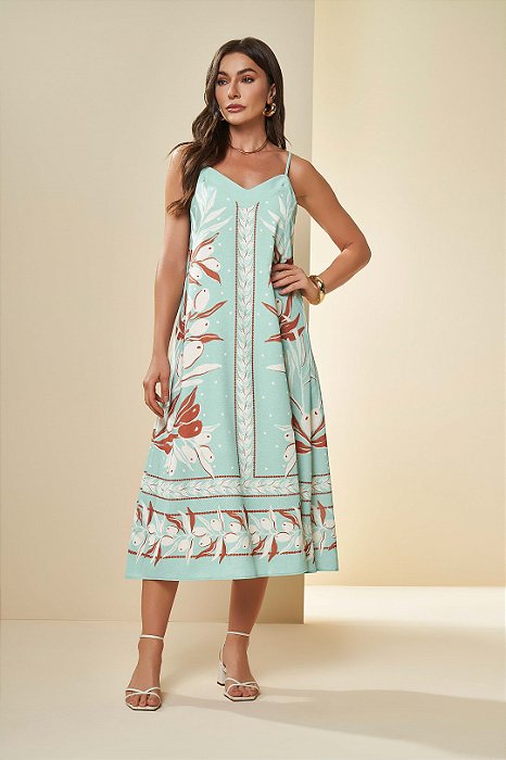 Vestido Maxi Midi Estampado Em Soft Opaque De Alça Doce Trama - 105890