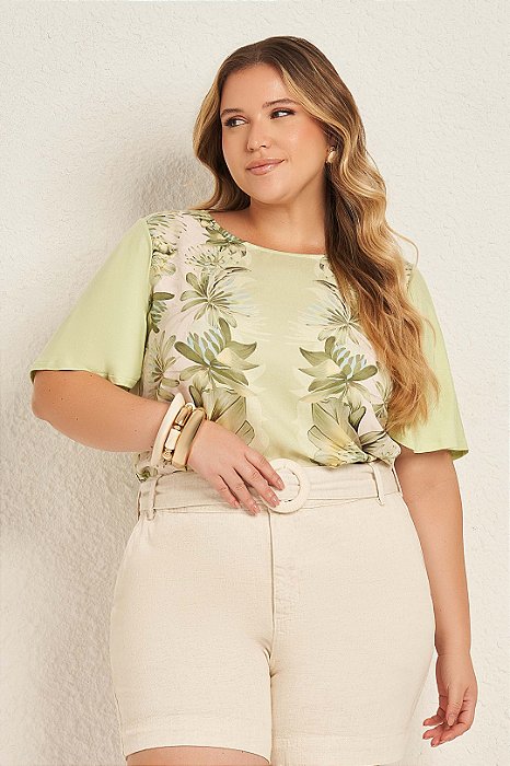 Blusa Plus Size Lima Em Malha Com Estampa Frontal Em Malha Viscocrepe Lisamour - 202158
