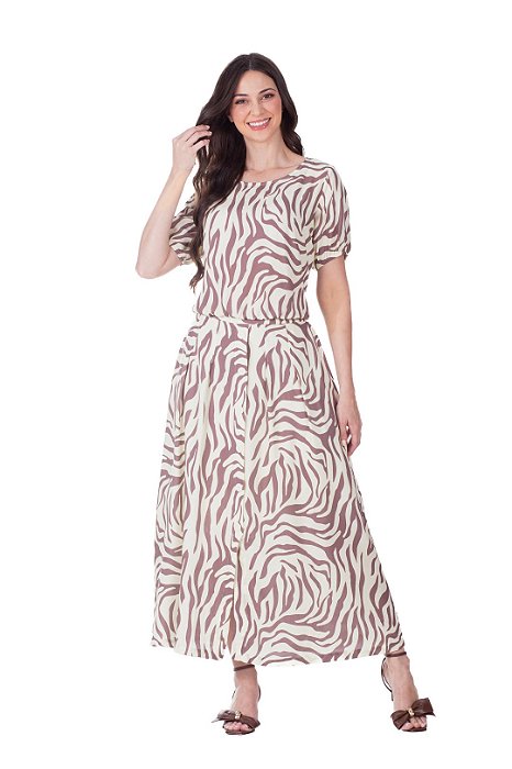 Conjunto De Saia Maxi Midi Estampada Em Viscose Com Botões Frontais Hapuk - 49529