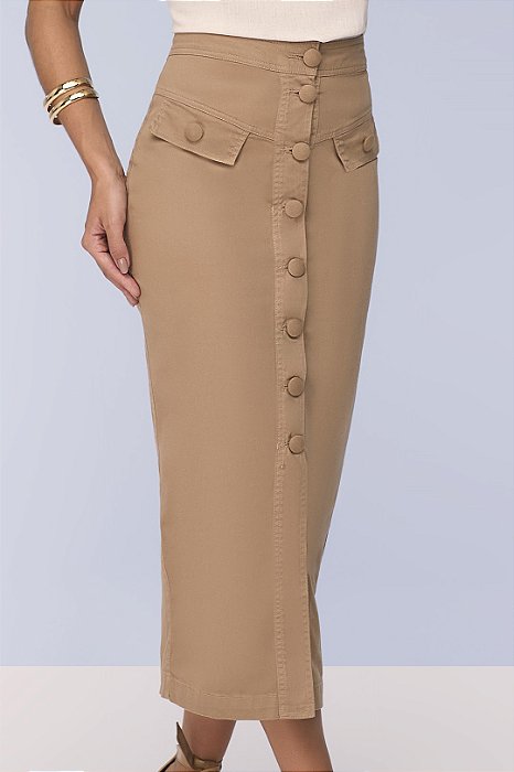 Saia Maxi Midi Collor Marrom Com Botões Frontais Encapados Titanium - 28157