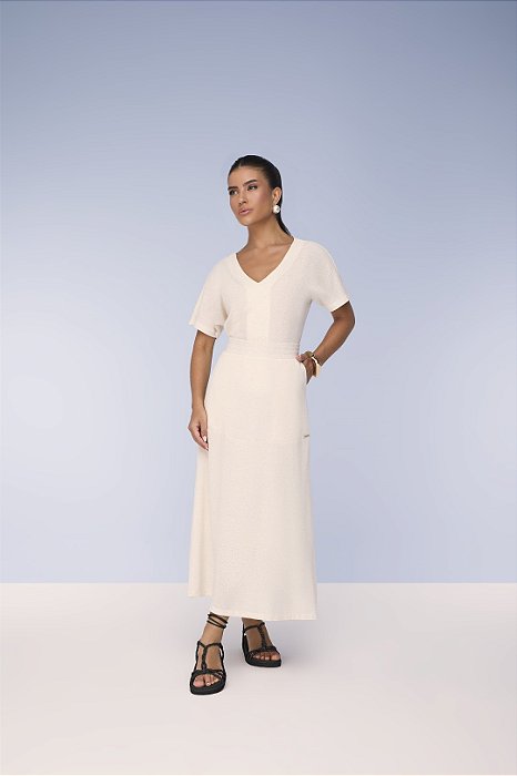 Conjunto De Saia Maxi Midi Cru Em Malha Natural Com Bolsos Frontais Titanium - 28084