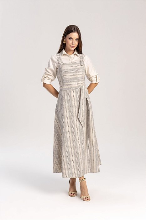 Salopete Maxi Midi 120 Cm Listrada Acompanha Faixa Laura Rosa - 811114