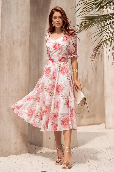 Vestido Midi Estampado Transpassado Em Toque De Seda E Chiffon Jany Pim - 6438