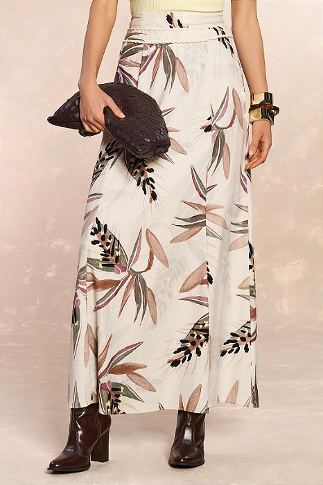 Saia Longa Estampada Em Viscolinho Doce Trama - 106348