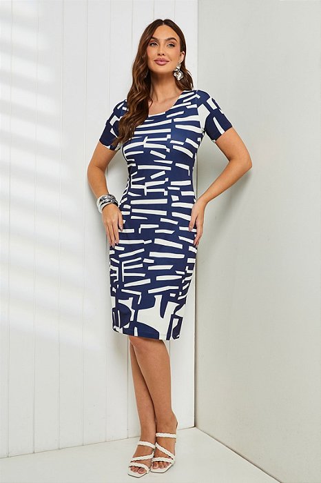 Vestido Estampado Tubinho Em Malha Stretch Clamila - 7606
