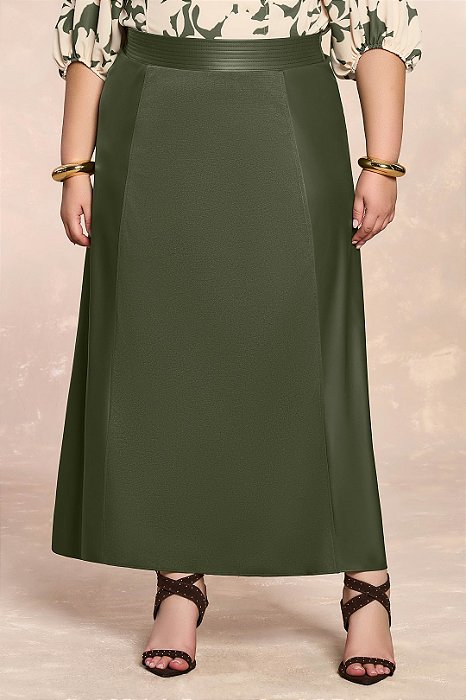 Saia Maxi Midi Verde Em PU E Malha Bodycon Doce Trama - 106319