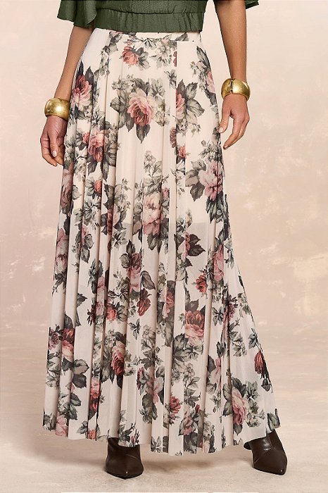 Saia Longa Estampada Em Tule Doce Trama - 106335