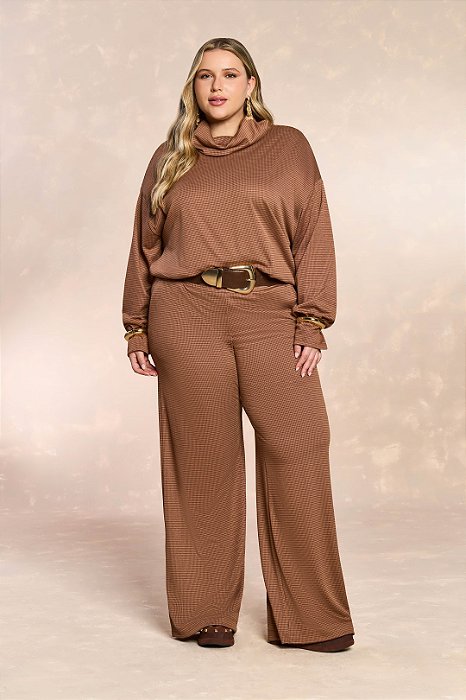 Conjunto De Calça Pantalona Pied Poule Em Jacquard Doce Trama - 106231