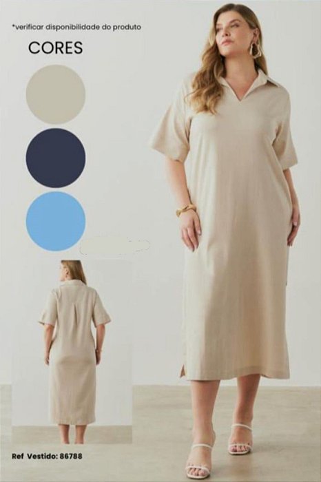 Vestido Plus Size Midi Cru Em Viscolinho Com Fendas Laterais Vocco Plus - 86788