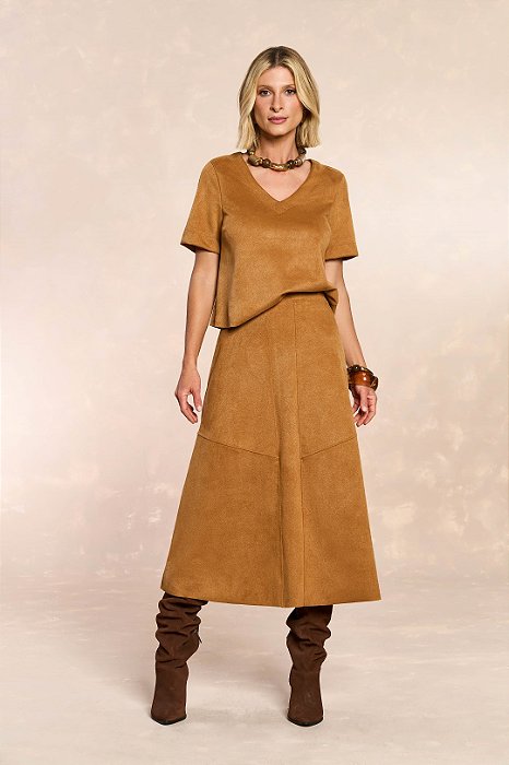 Blusa Caramelo Em Malha Suede De Manga Curta Doce Trama - 106333