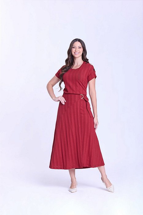 Conjunto De Saia Maxi Midi Bordô Em Malha Tricot Com Transpasse Hapuk - 49549