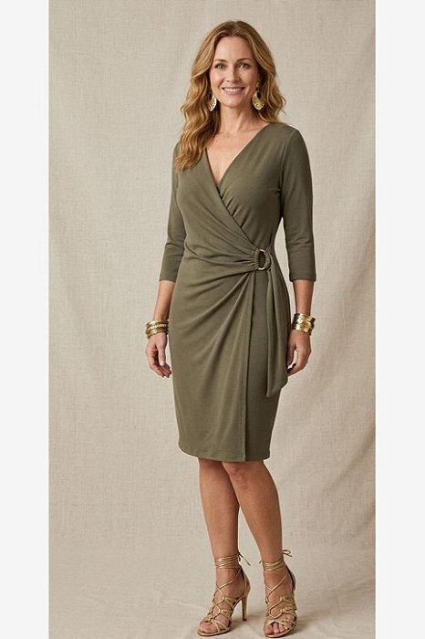 Vestido Verde Transpassado Com Detalhe De Fivela Dourada Clamila - 10260