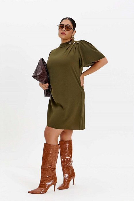 Vestido Verde Com Detalhe De Botões Dourados Elegance All Curves - 053502