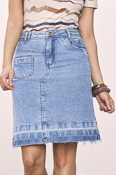 Saia Jeans Evasê Com Bolsos Frontais E Traseiros Funcionais Titanium - 28273