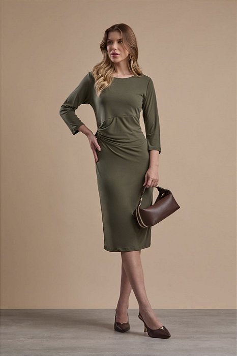Vestido Verde Em Malha Stretch Com Detalhe De Fivela Dourada Clamila - 10930