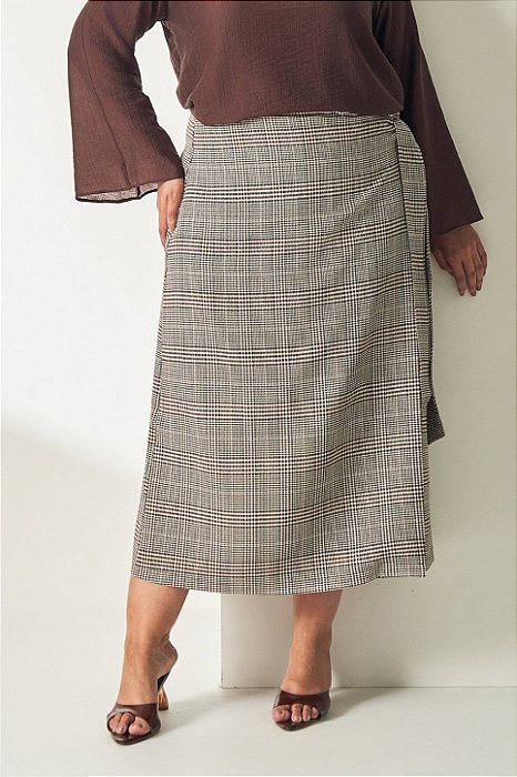 Saia Plus Size Maxi Midi Pied Poule Envelope Em Crepe Vocco Plus - 32442