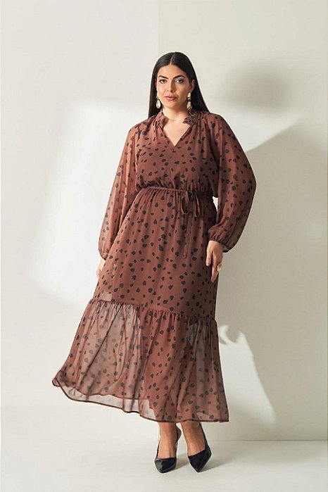 Vestido Plus Size Maxi Midi Em Chiffon Acompanha Faixa Vocco Plus - 86853