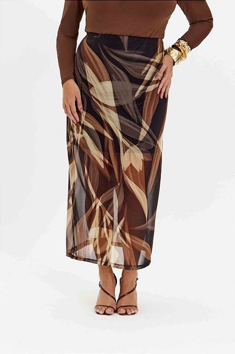 Saia Maxi Midi Estampada Em Tule Elegance All Curves - 042298