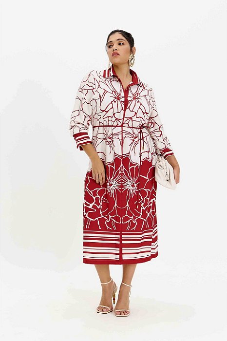 Vestido Chemise Maxi Midi Estampado Acompanha Cordão Elegance All Curves - 053567