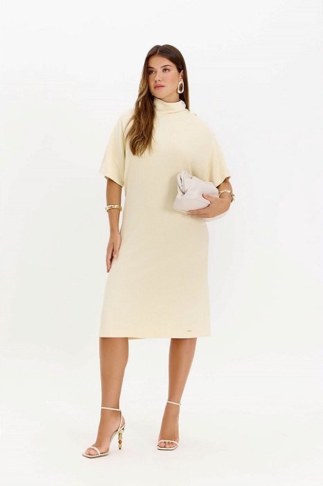 Vestido Bege Com Detalhe De Botões Encapados Elegance All Curves - 053565