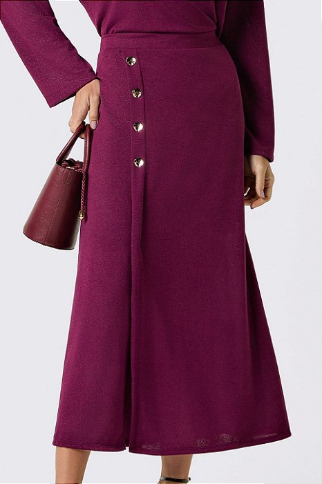 Saia Maxi Midi Burgundy Com Detalhe De Botões Frontais Orgânicos - 13928
