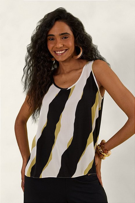 Blusa Estampada Sem Manga Em Viscose Com Decote Redondo - C0239