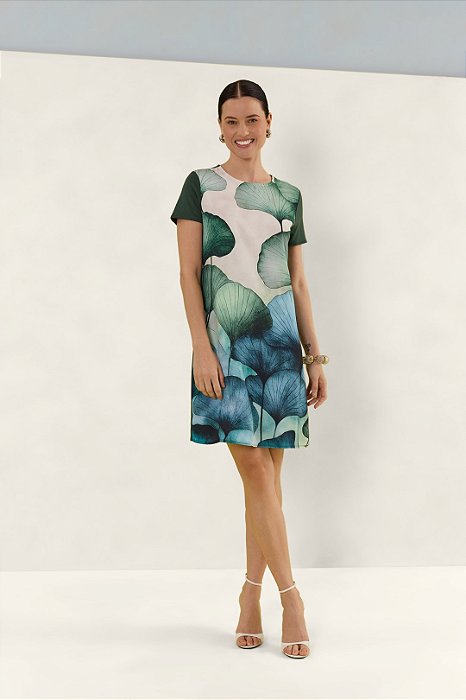 Vestido Verde Em Viscopoly Com Elastano E Estampa Frontal Em Crepe - C0263