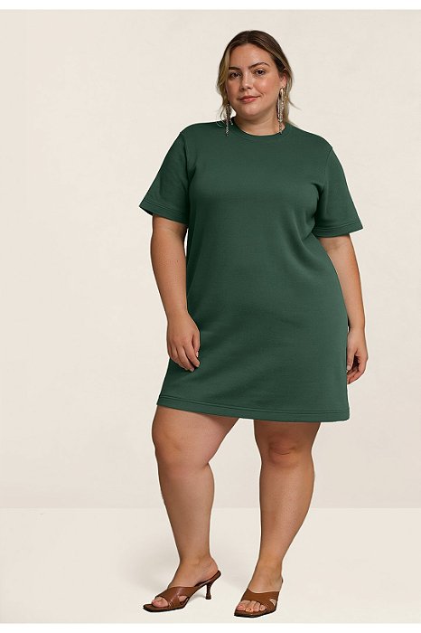 Vestido Plus Size Verde De Manga Curta Com Bolsos Laterais - 00627