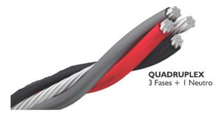 Cabo de aluminio Quadriplex 4x10mm XLPE Pt/Cz/Vm com neutro nu