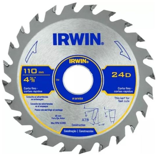 Disco De Serra Circular Para Madeira 4.3/8 110mm 24 Dentes Irwin