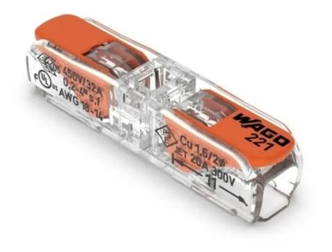Conector De Emenda Em Linha 2 Polos 32A 450V 0,14 - 4,0mm Wago