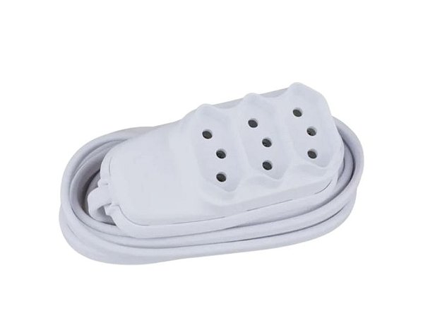 Extensão Cabo PP Chato 2,5m Com 3 Tomadas 2P+T 10A Branco Ilumi