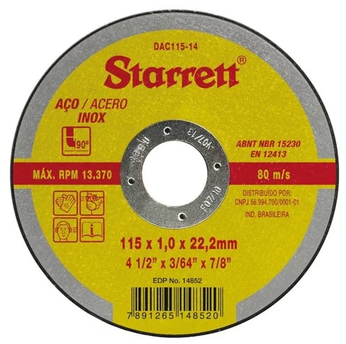 ​​​​​​​Disco Fino para Inox/Metal 1mm 4.1/2'' Starrett