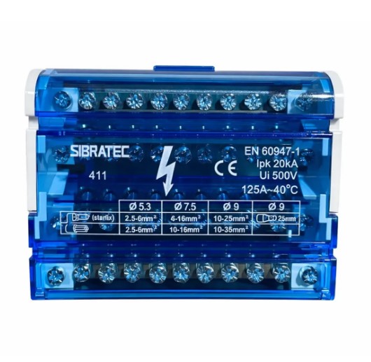 Bloco de Distribuição Modular 4 Barramentos 11 Ligações 125A Sibratec S112-04
