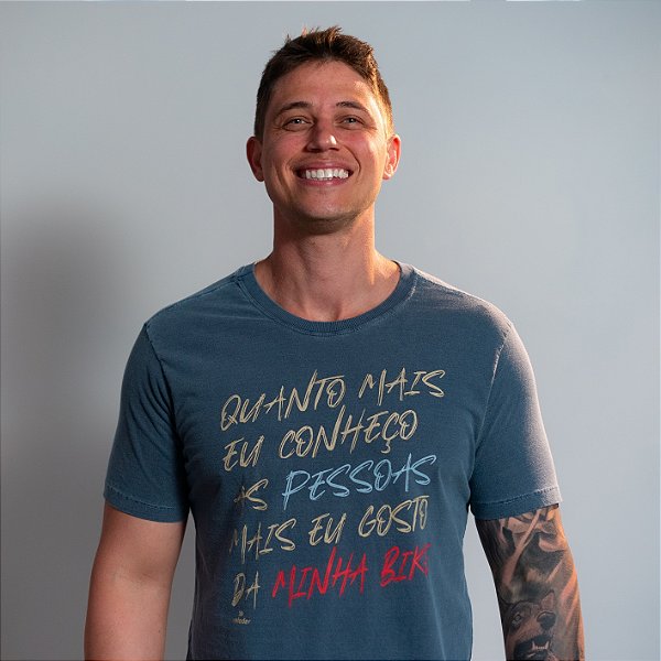 Camiseta Algodão Cor Jeans - Gosto + da Minha Bike