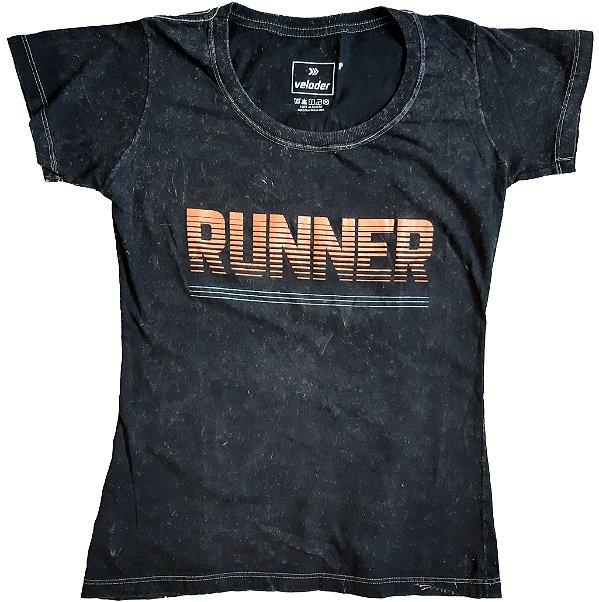 Baby Look Algodão Marmorizado Preto - Runner