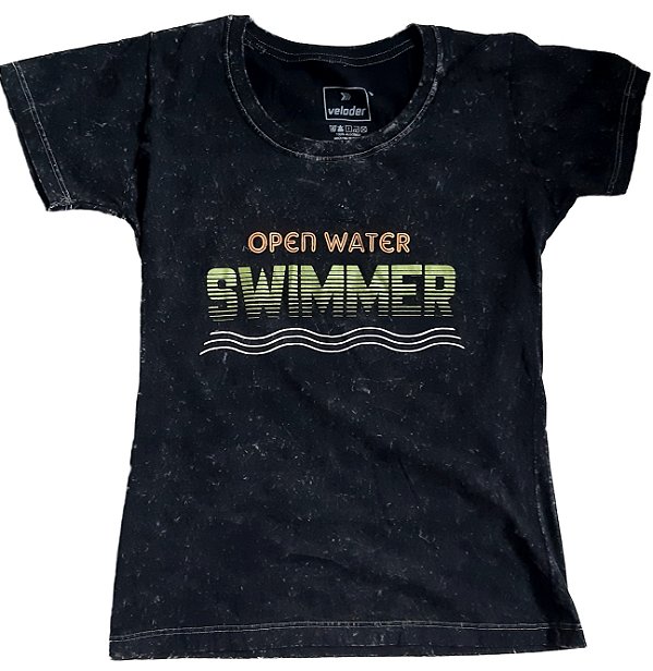 Baby Look Algodão Marmorizado Preto -Swimmer