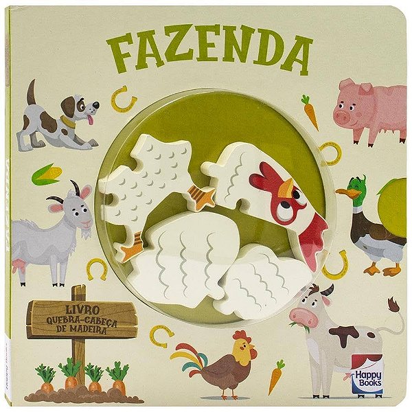 Livro Quebra-Cabeça de Madeira Fazenda Happy Books