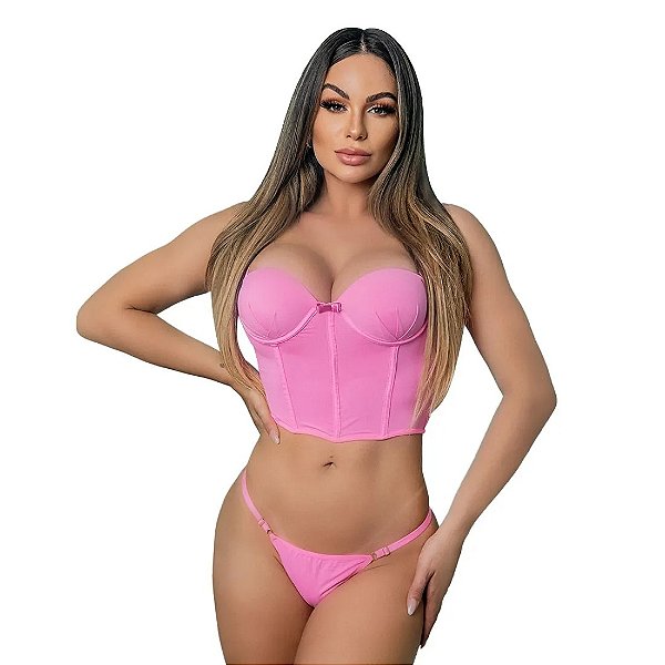 CONJUNTO CORSELET MICROFIBRA COM BARBATANA E BOJO