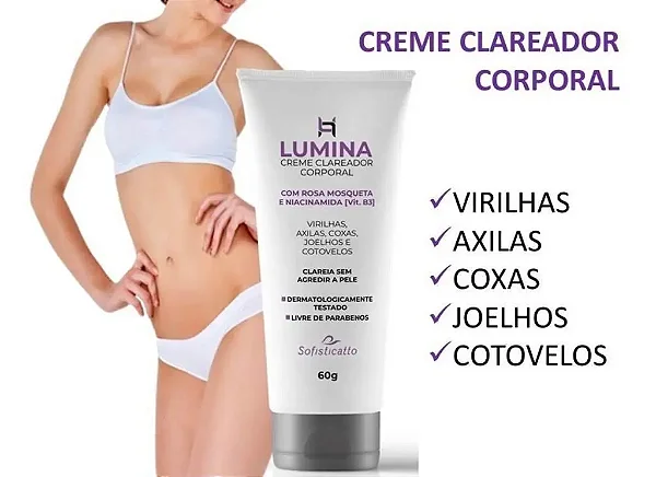 LUMINA CREME CLAREADOR CORPORAL COM ROSA MOSQUETA E NIACINAMIDA 60G