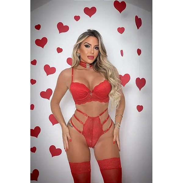 CONJUNTO COM BOJO MEIAS E CHOCKER COLEÇÃO DOCE VENENO