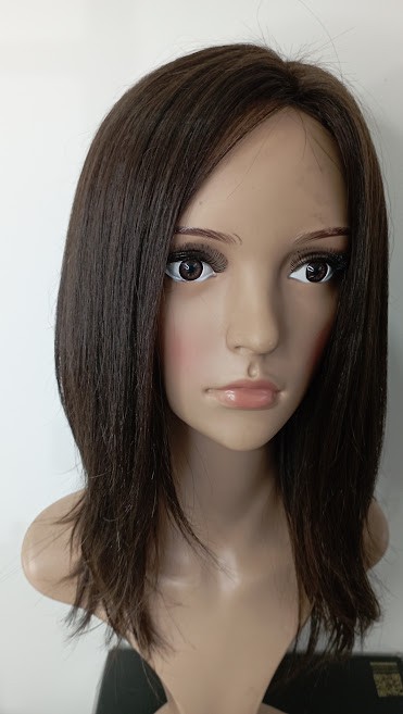 peruca cabelo humano liso castanho natural 35cm lace silicone