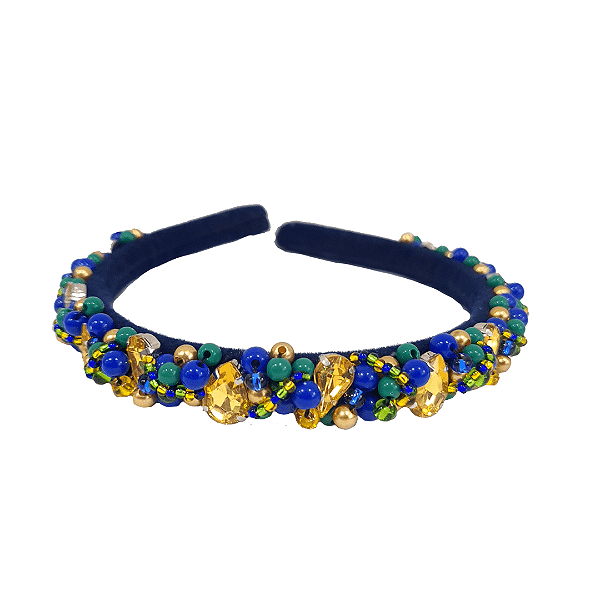 Tiara de Luxo Fina Brasil  Pedrarias Verde, Amarela e Azul - T412